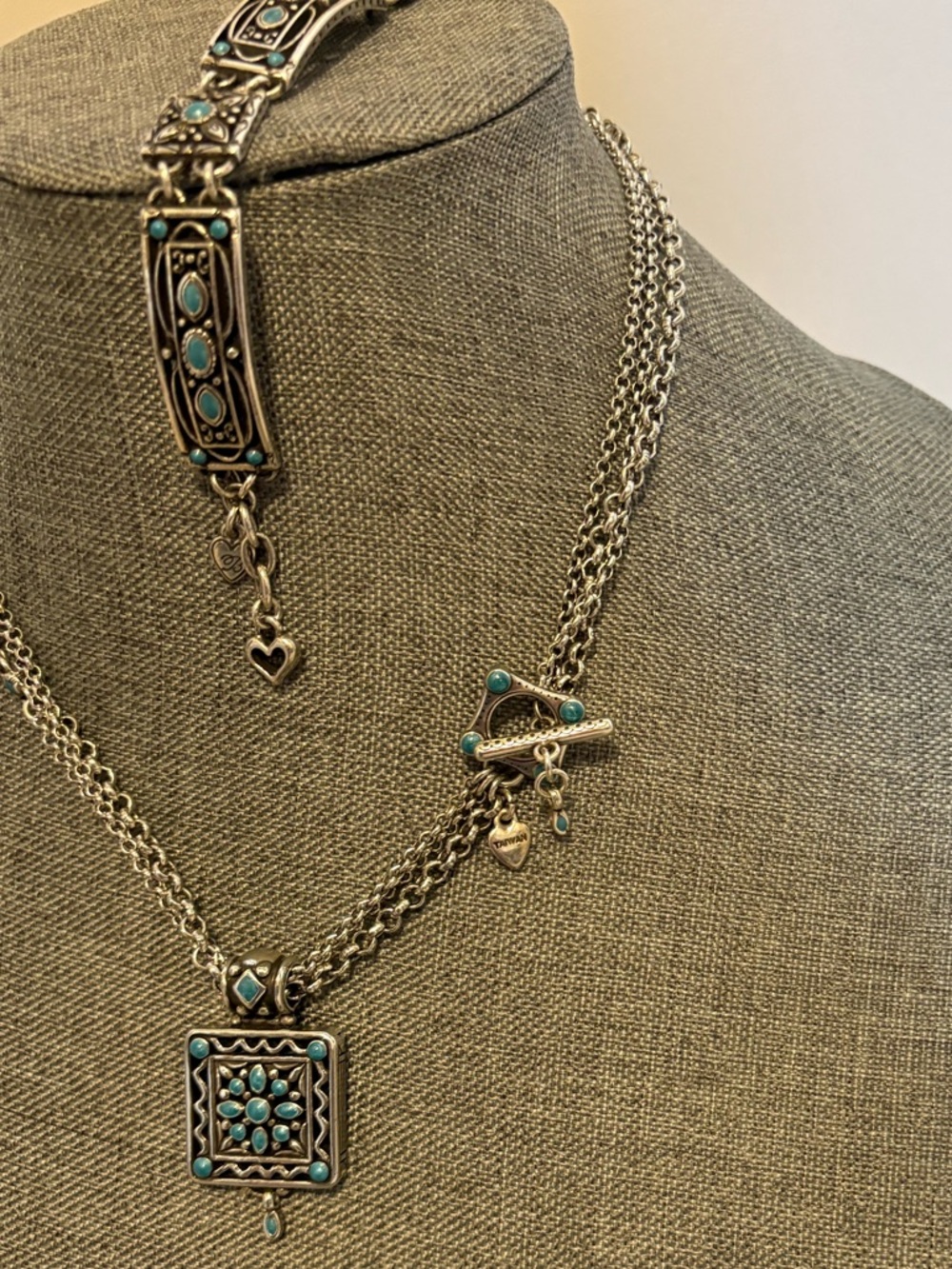 Authentic Brighton turquoise 3 strand necklace and bracelet bundle